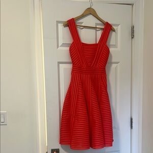 Maje Red Ribbed Square Neck Sundress